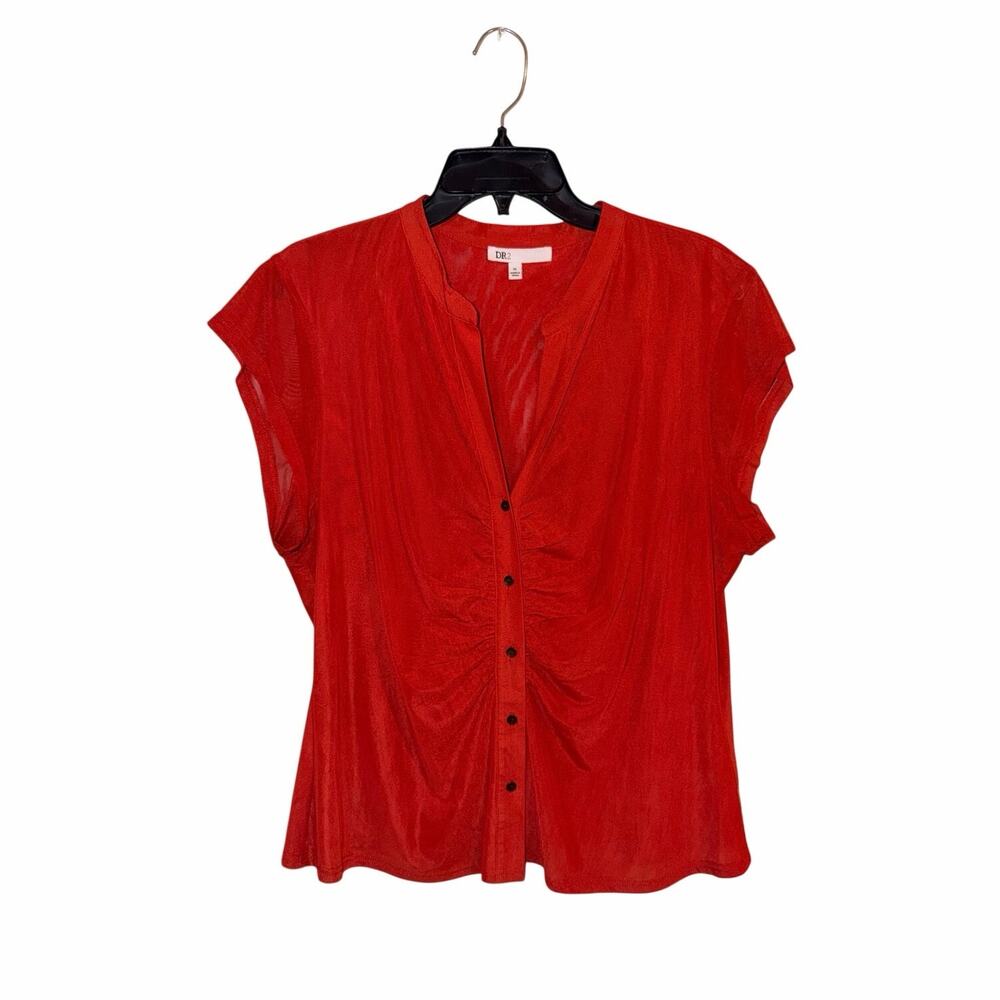 DR2 Women’s Ruched Button-Front Top – XL Red/Orange